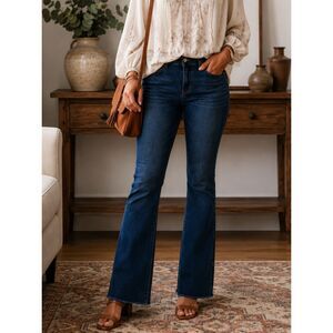 LOFT Slim Flare High Rise Jeans Size 6 28 Medium Wash Raw Hem Stretch Women's